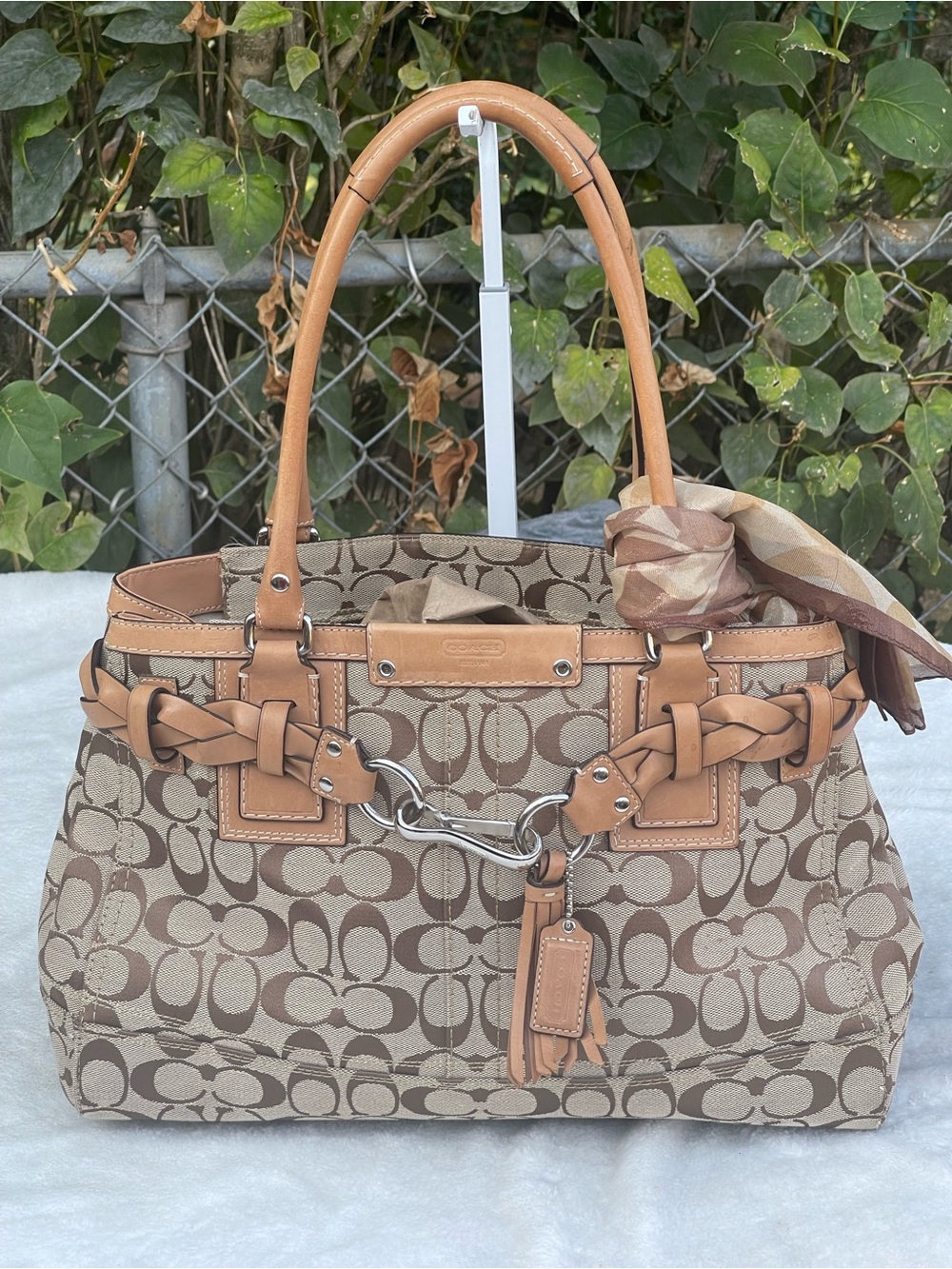 Coach Hampton Signature Carryall Tote with signature Scarf Accent